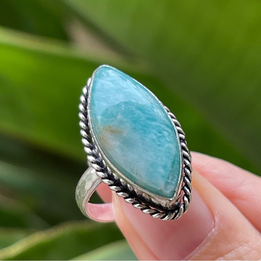 Natural Amazonite Solid Sterling Silver Size 7.0 … - image 2